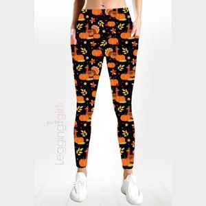 Autumn Splendor - Two Pockets - Fall / Thanksgiving Wide Band Leggings Super Plu